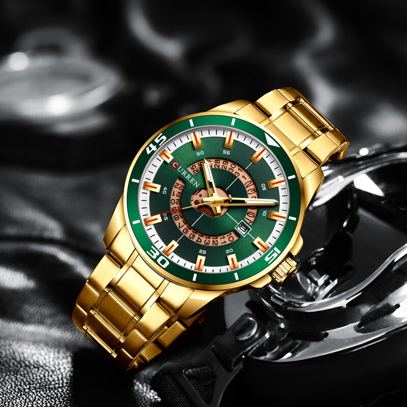 Curren negócios relógio masculino marca de luxo aço inoxidável relógio de quartzo dourado moda esporte relógio de pulso à prova dwaterproof água com exibição data