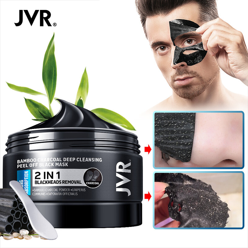 JVR Maska do łzawienia zaskórników pielęgnacja skóry bambusowy węgiel drzewny przeciw czarnym kropkom oczyszczająca maska do twarzy do usuwania zaskórników maska peelingująca 120g