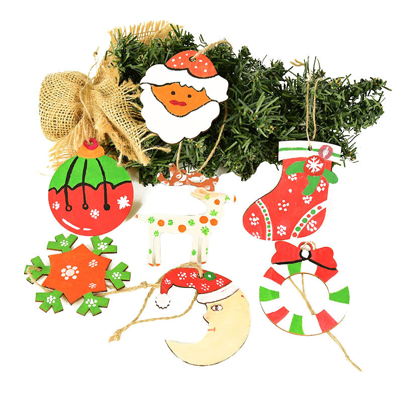 10PCS Christmas Snowflakes Wooden Ornaments For Xmas Tree DIY Pendants Hanging Christmas Party Decorations Kids Gift Navidad