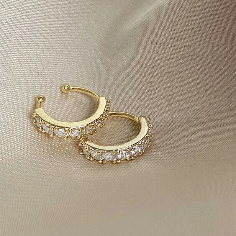 Brinco de orelha de cristal feminino, brinco pequeno piercing de cor dourada em forma de c sem piercing de destaque, presilha para orelha de casamento