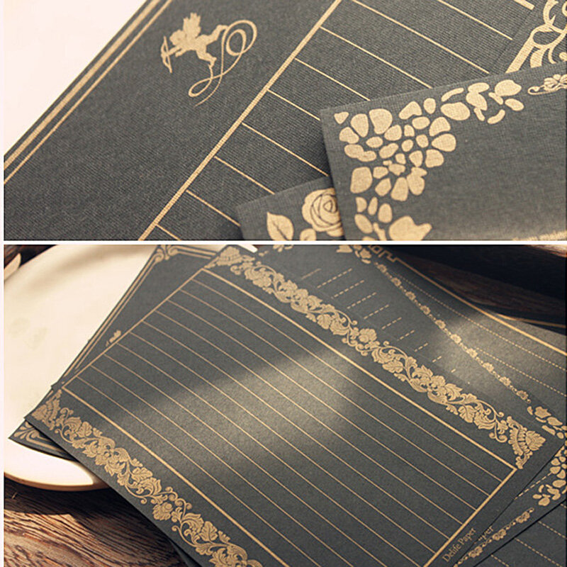 สำหรับ Kraft สีดำตัวอักษรกระดาษ16แผ่น Vintage ออกแบบดอกไม้จดหมายจดหมายกระดาษเขียนจดหมาย Pad Drawing Sketch Pad