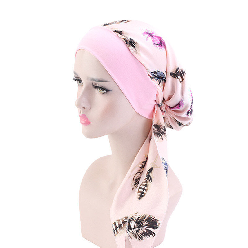 2021 nova mulher muçulmana, moda hijab câncer quimio flor impressão chapéu turbante cabeça capa de perda de cabelo lenço envoltório pré-amarrado bandana