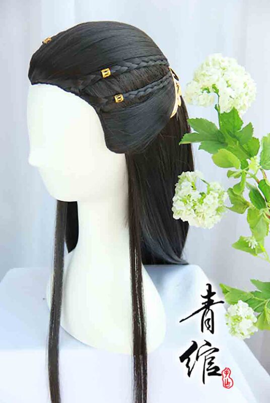 Parrucche Hanfu uomo nero antico cinese Hanfu parrucche copricapo Anime accessori Cosplay Hanfu nero parrucche lunghe dritte per uomo donna