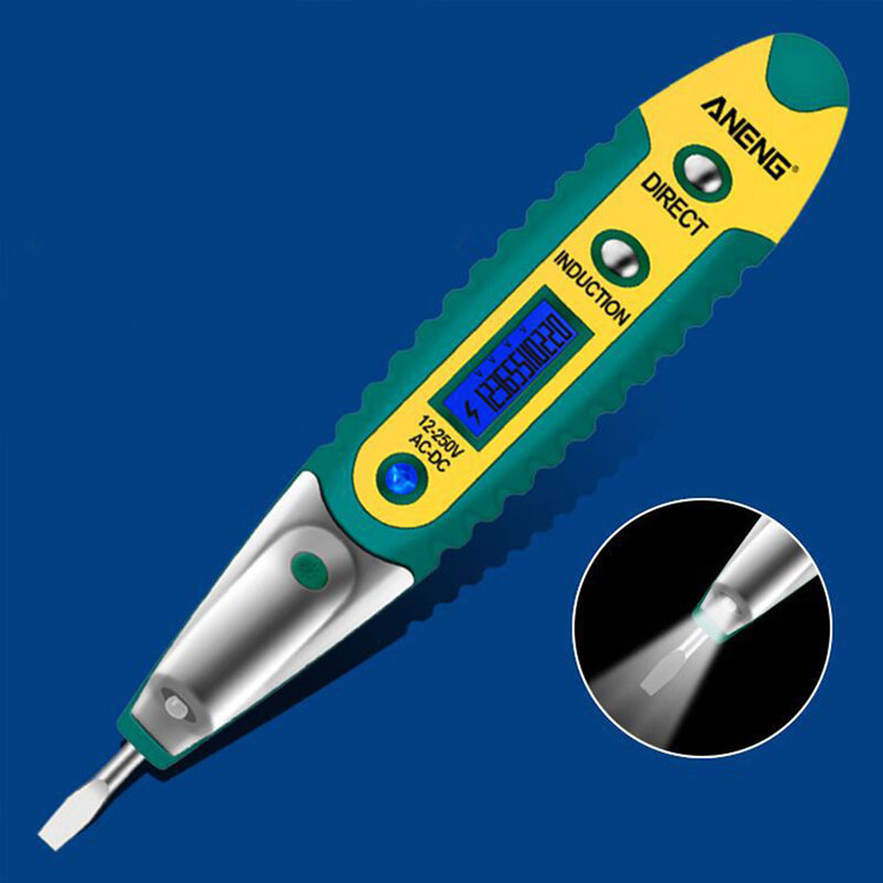 Ac/dc 12 250v não-contato lcd caneta de teste elétrico tensão detector digital testador medidores de tensão instrumentos elétricos ferramenta