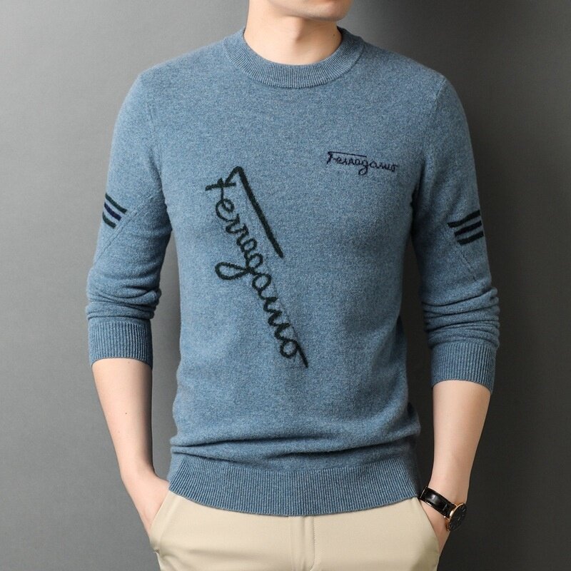 Hengyuan-suéter de cuello redondo para hombre, prenda de vestir de lana pura, ajustada, gruesa, Cuello medio, invierno, 2021