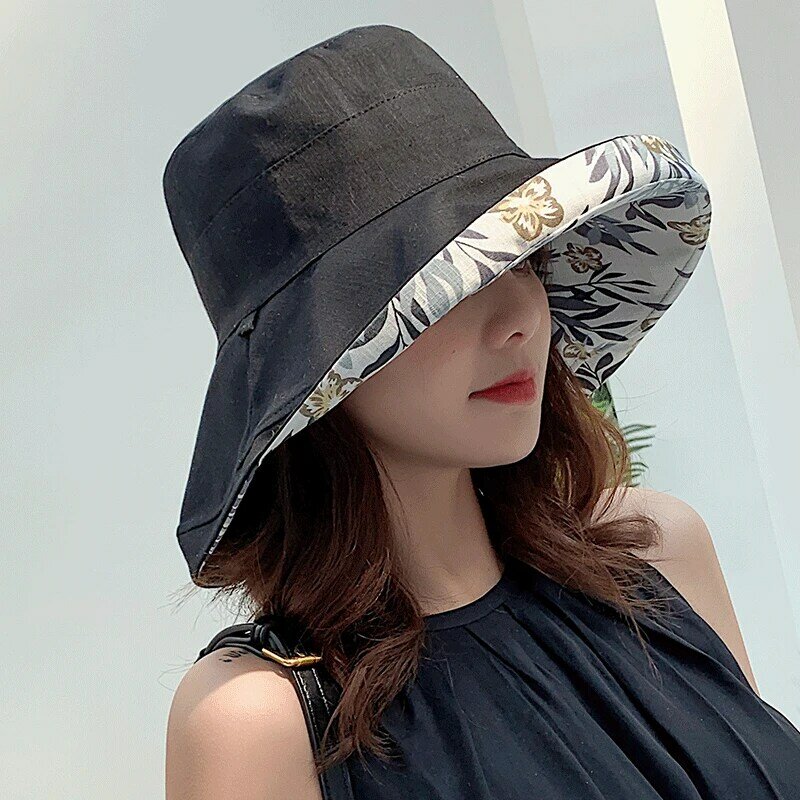 패션 여름 큰 챙 태양 모자 여성 해변 태양 보호 UV 모자 일본 야생 어부 모자 한국어 버전 2021 새로운