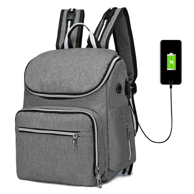 Bolsa de pañales de mamá grande USB/auricular para bebé, mochila de viaje para pañales, bolsa para pañales, bolsa para pañales
