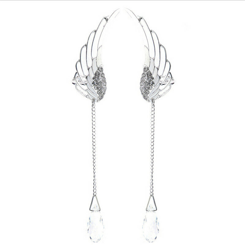 2021 New Silver Plated Angel Wing Stylist Crystal Earrings Drop Dangle Ear Stud For Women Long Cuff Earring Bohemia Jewelrys