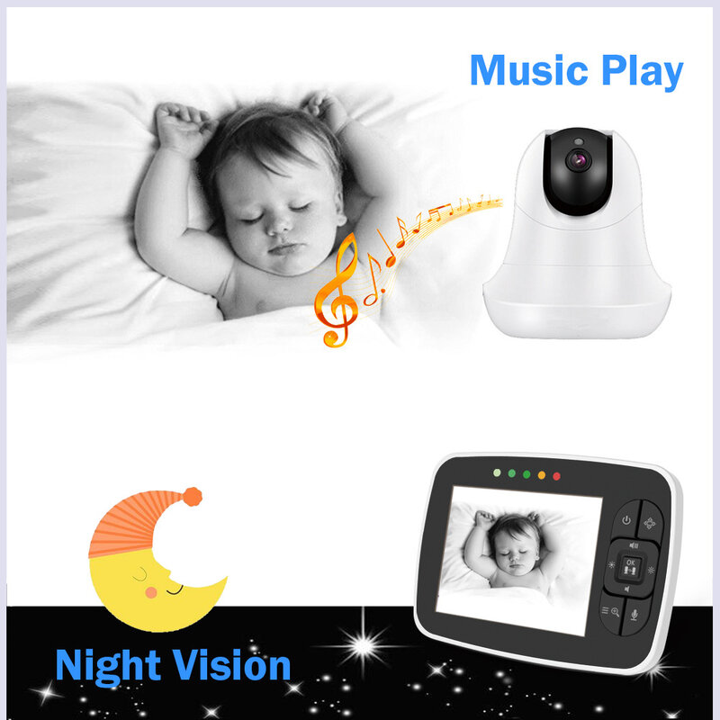 De alta resolución de 3,5 pulgadas Monitor de bebé de la visión nocturna infrarroja de Video inalámbrico Monitor de dormir Bebé con control remoto de la cámara Pan-Tilt-Zoom