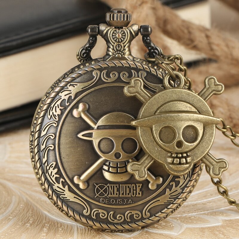 Vintage Pirate Luffy Watches Quartz Pocket Watch Men's Clock Women's Gift Unique Cosplay Pendant reloj with Skull Accessory