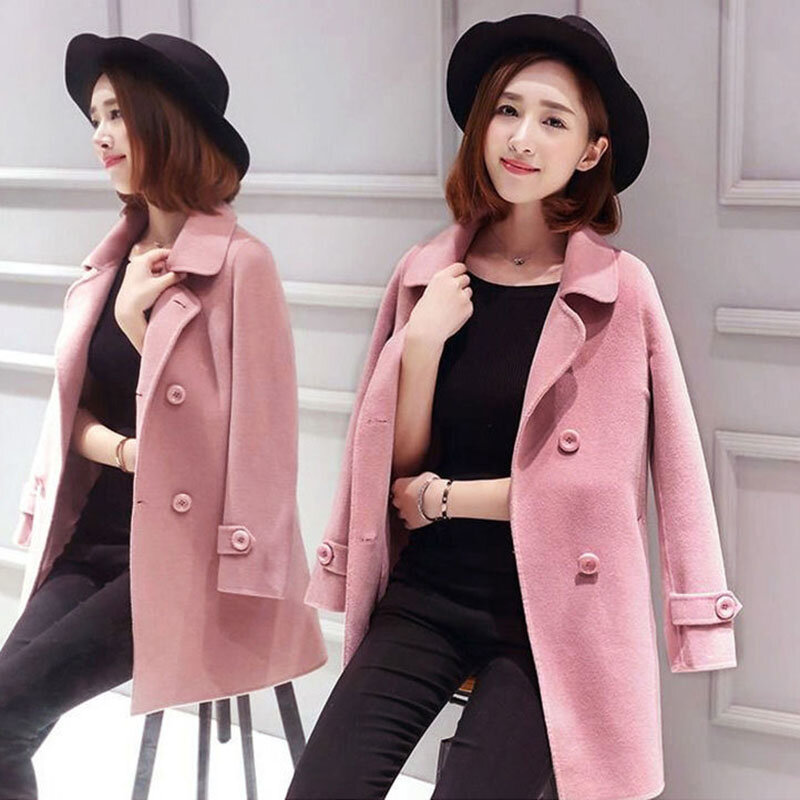 Otoño Invierno nuevo de Lana abrigo de las mujeres MEDIADOS DE-longitud coreano elegante Slim abrigo de lana Casual mujer de talla grande ropa R695