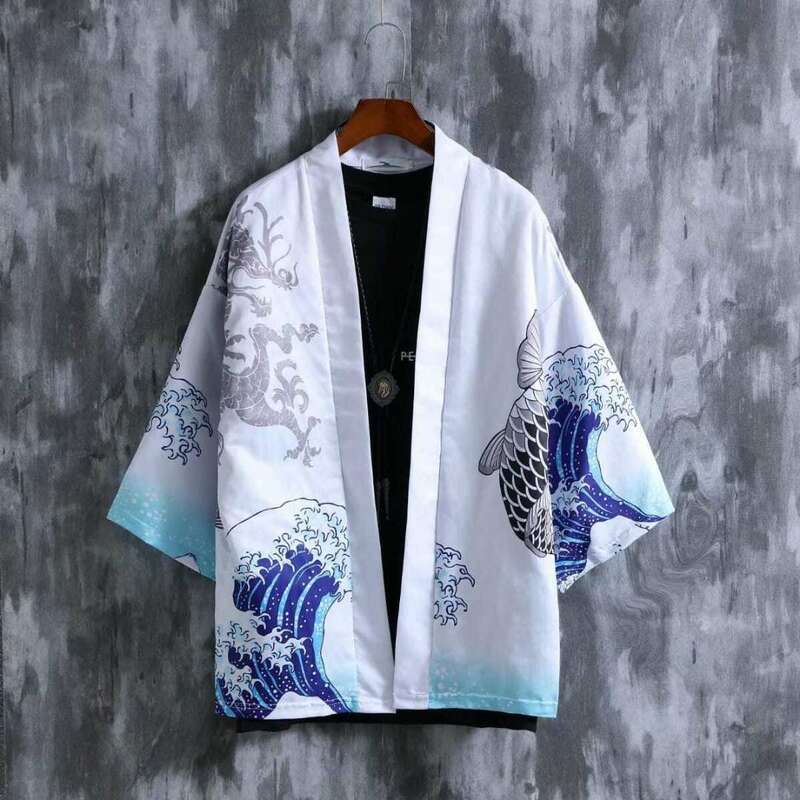 Cardigã japonês unissex yukata, camisetas de proteção solar finas para homens e mulheres