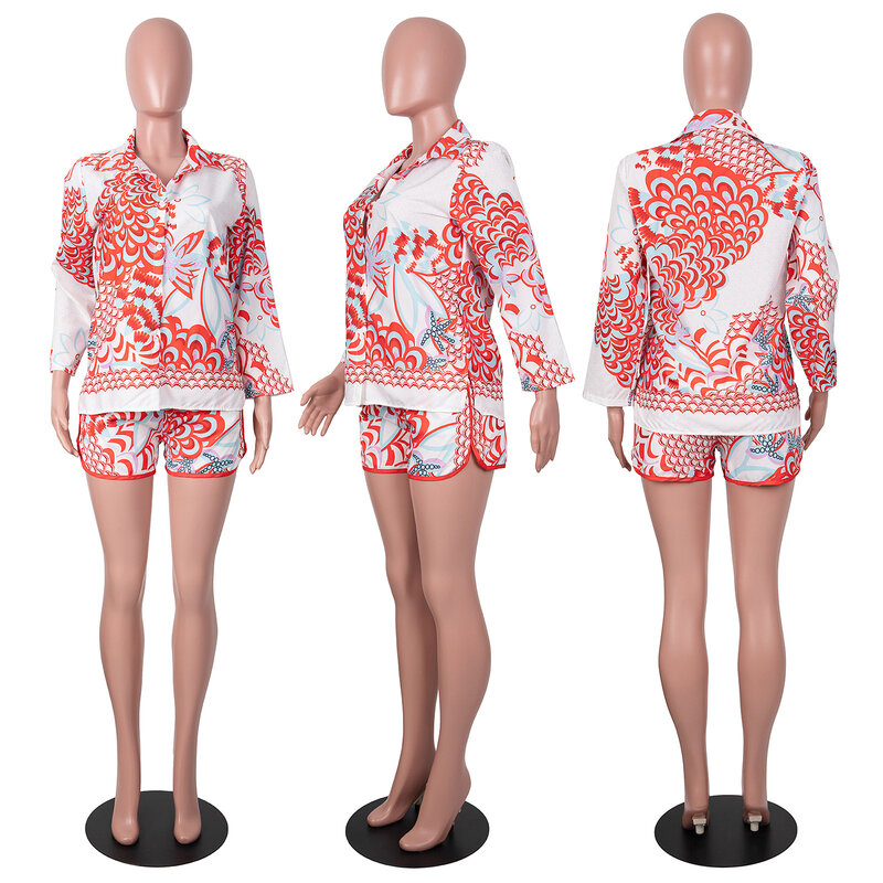 2021 New Fashion and Sexy Temperament Printed Feather and Floral 2-Piece Set