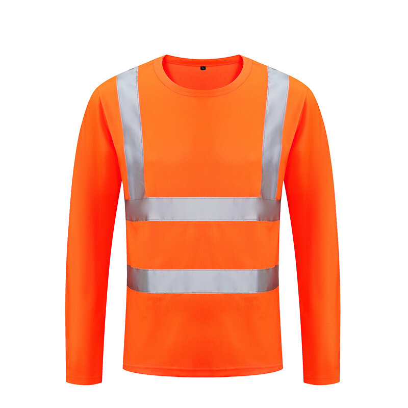 Unisex High Visibility Reflective Safety T-shirt Quick Drying Long Sleeve Workwear Outdoor Construction Protective Work Clothes