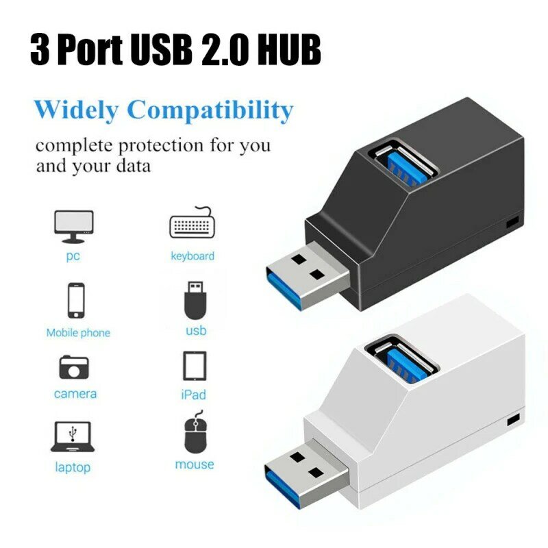 Hub usb mini usb 2.0 de alta velocidade hub divisor hub3 caixa divisor para computador portátil usb 2.0 porta até 480mbps 1pc 3 porto