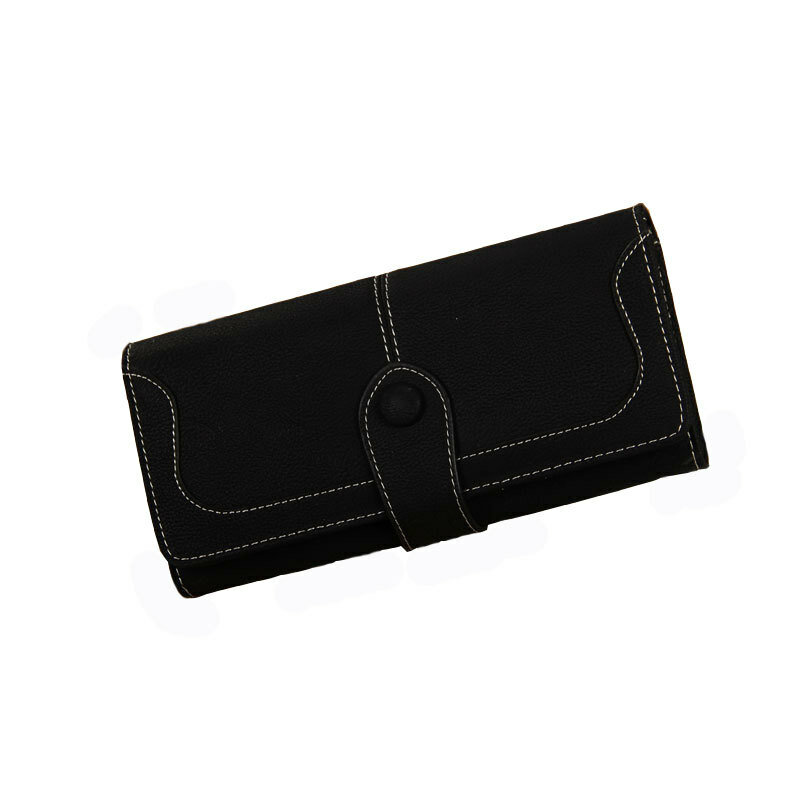 Okolive wb0005 nova moda coreana feminina longa retro fosco emenda cor sólida bordado fio ferrolho carteira carteira