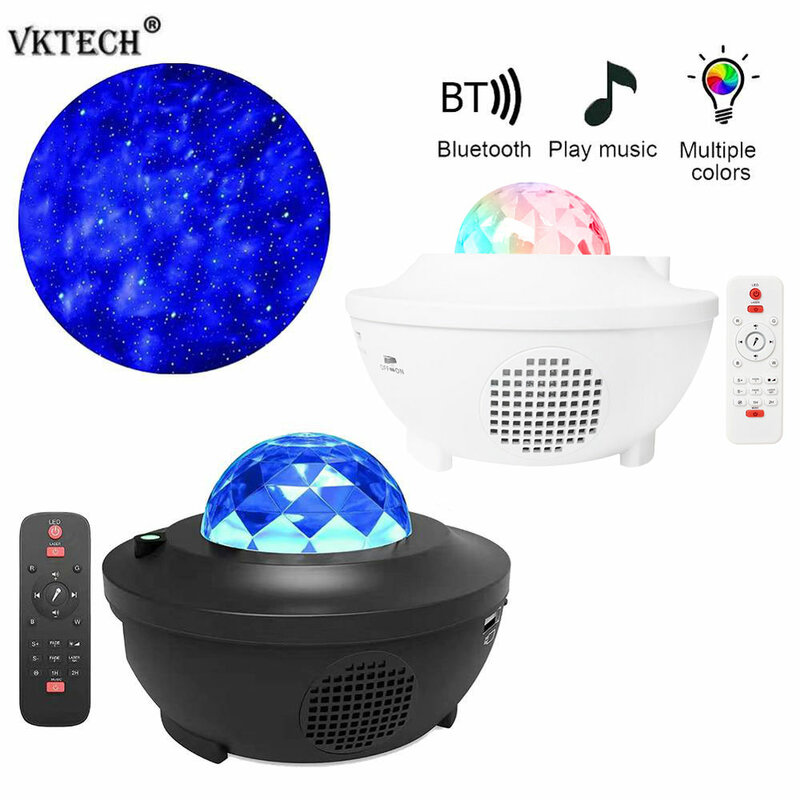 Proyector de cielo estrellado colorido Blueteeth reproductor de música con Control de voz USB, luz LED nocturna, lámpara de proyección de carga USB, regalo para niños