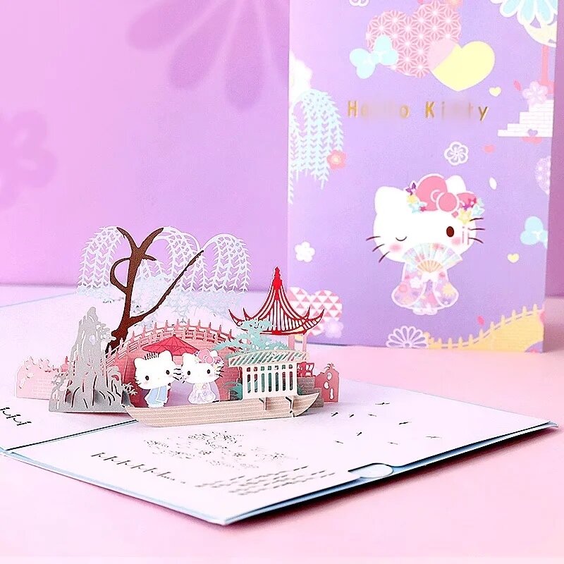 Kawaii Cartoon KT Cat Building Greeting Card Birthday Mother's Day Graduation Wedding Anniversary Gift