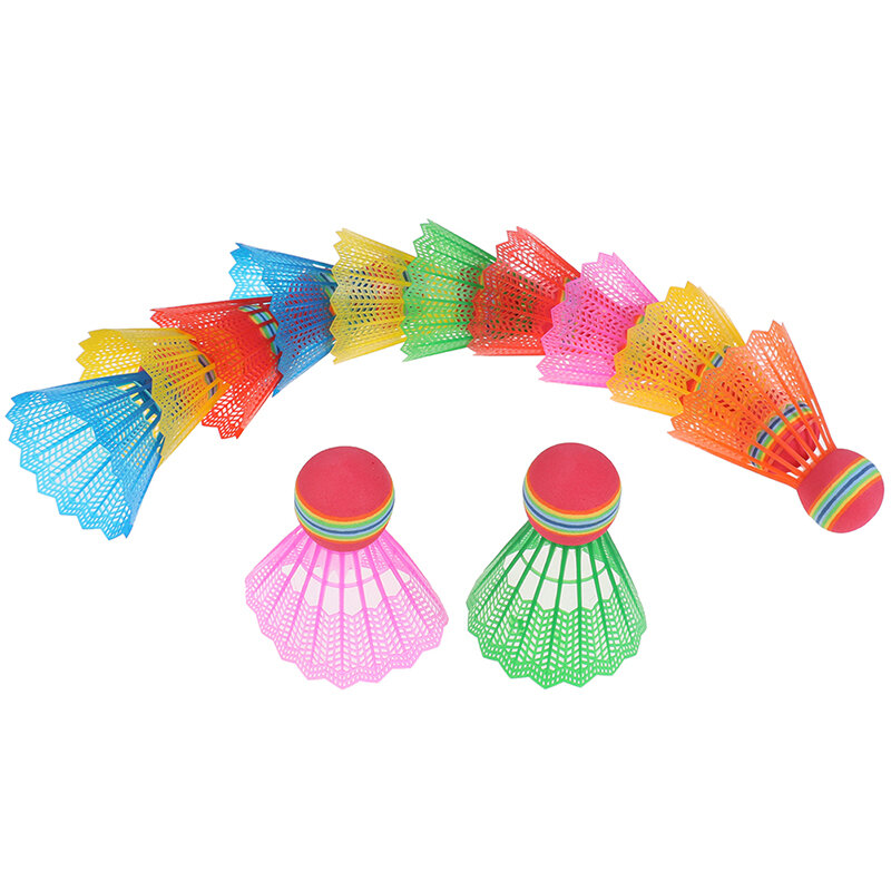 Plumas de nailon para jugar al bádminton, plumas de cabeza de bola EVA de arcoíris para entretenimiento deportivo, con barril transparente, 5 uds.