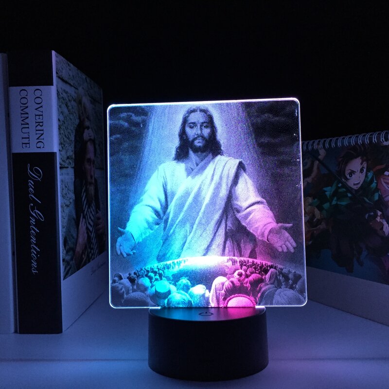 Estatua de Jesús para regalo de cumpleaños, luz colorida para decoración de dormitorio, lámpara LED de Manga para Religión, cristiano, regalo de cumpleaños