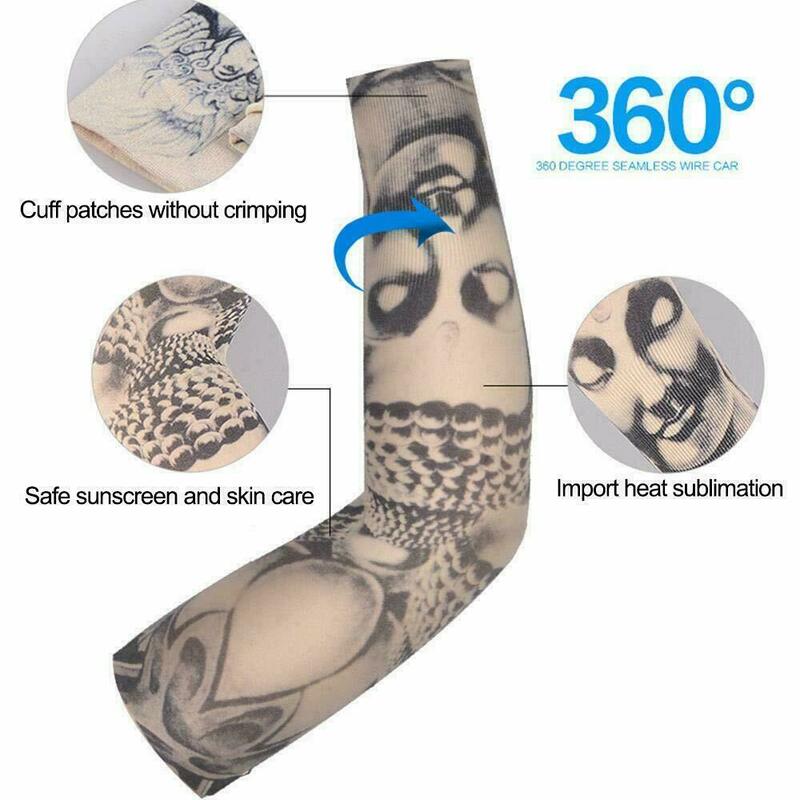 10PC Breathable 3D Tattoo UV Protection Arm Sleeve Arm Warmers Cycling Sun Protective Covers Quick Dry Summer Cooling Sleeves