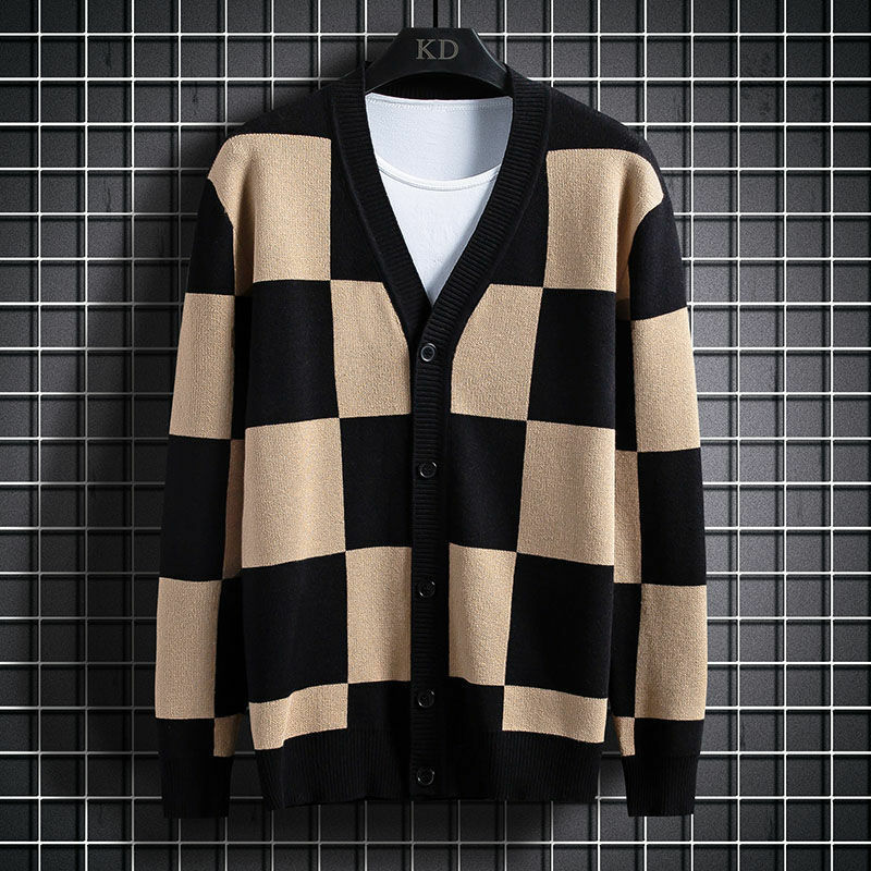 New style men's knitted cardigan fashion stitching autumn thin sweater outerwear