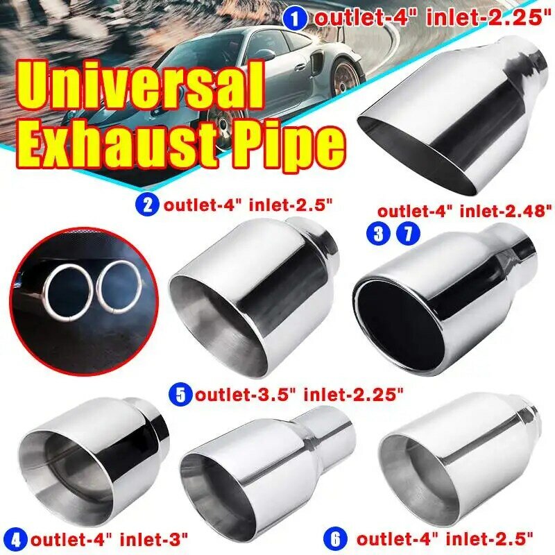 Universal 50/57/63/76mm Car Exhaust Muffler Pipe Resonator 2"/2.25"/2.5"/3" Exhaust Tip Tail Tube Silencer Stainless Steel