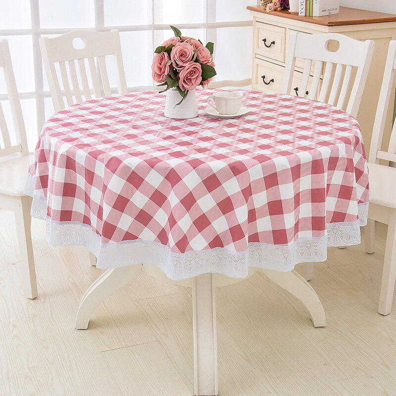 Nappe de Table ronde en plastique, couverture de Table en plastique, imperméable à l'huile, imprimé Floral, bord en dentelle, nappe Anti-chaude, café, thé