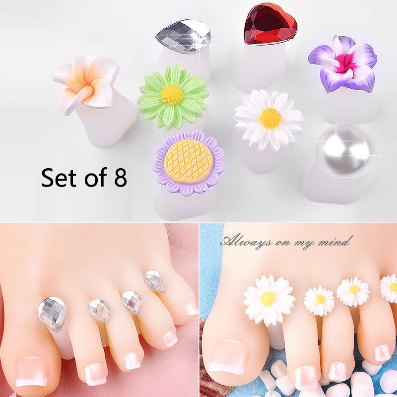 Separador de dedos de silicona suave para manicura y pedicura, herramientas para el cuidado de los pies, modelado de flores, 8 piezas