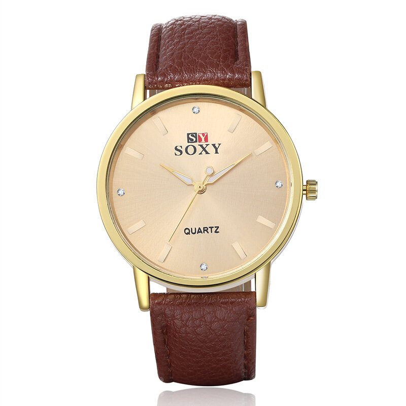 Soxy relógio de quartzo masculino brife relógios apuramento moda elegante marrom banda relógio de couro elegante relógio de pulso relogio masculino