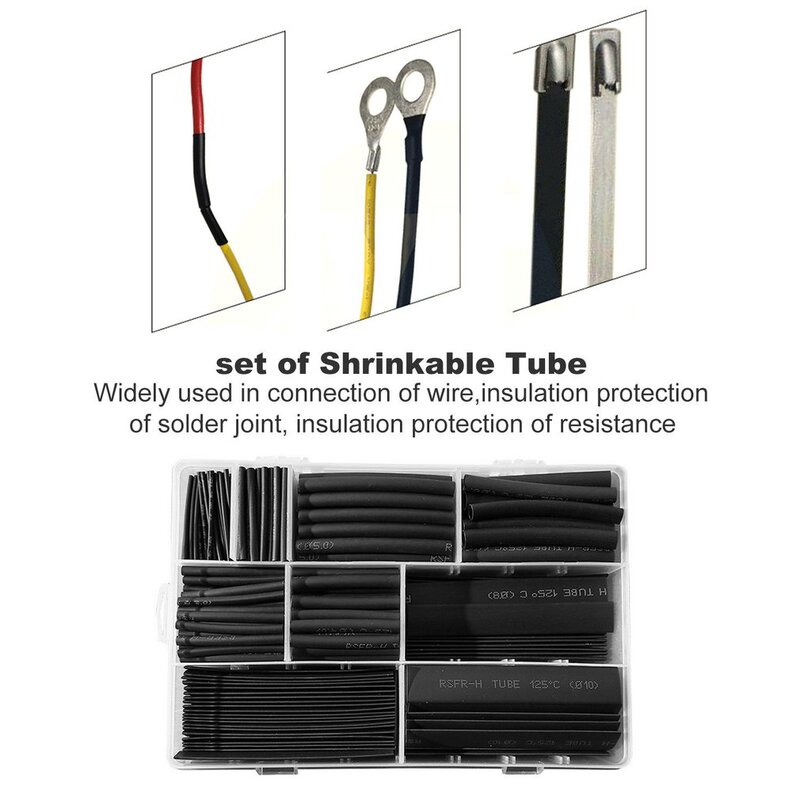385Pcs/box Polyolefin Shrinking Assorted Insulated Sleeving Tubing Set Heat Shrinkable Tube Wrap Wire Heat Shrink Tubing
