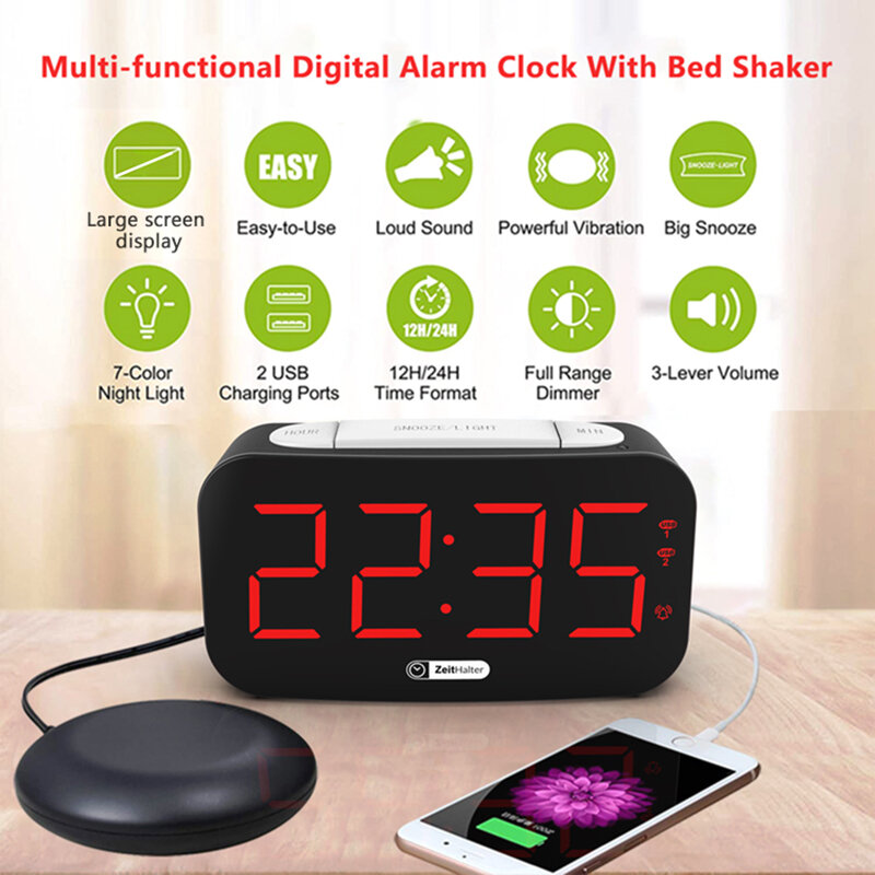 Jam Alarm LED Jam Elektronik Digital Penyesuaian Sensitivitas Kecerahan Getaran Lampu Malam Warna-warni Jam Alarm Meja
