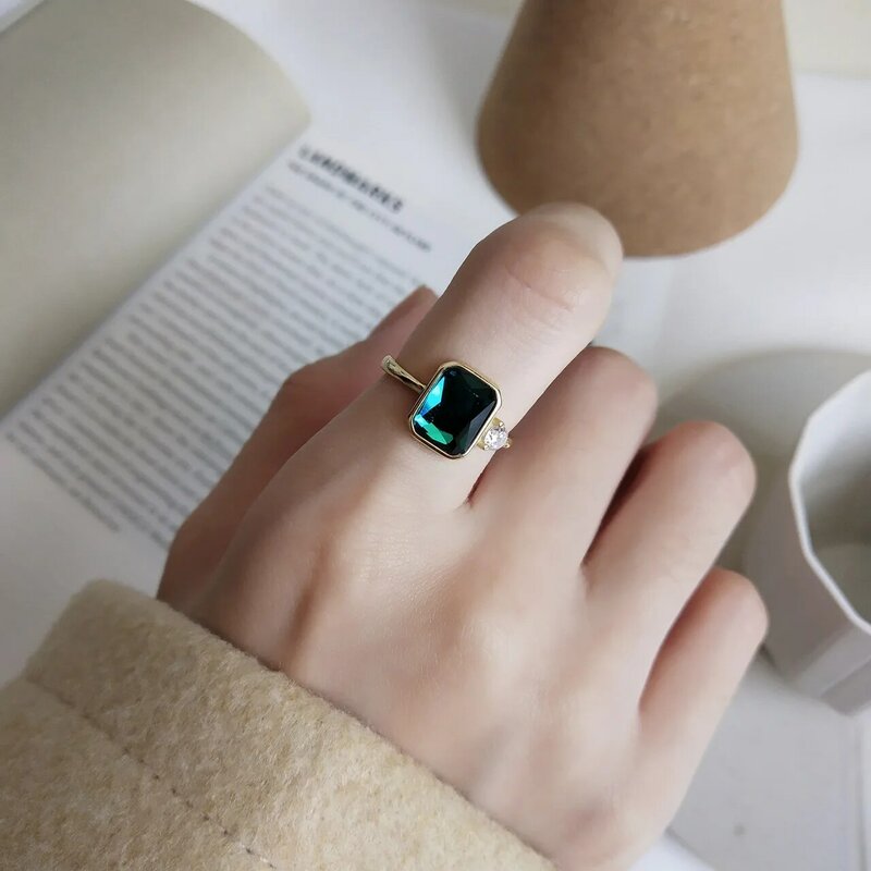 925 пробы Серебряное кольцо зеленый циркон Винтаж в стиле панк, бохо минимализм подарок на день рождения Haut Femme кольца анильос для Для женщин ...