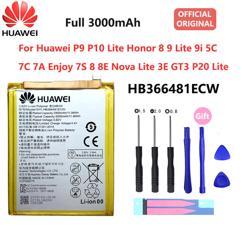 Оригинальный аккумулятор Huawei P9 P10 P20 Honor 8 9 Lite 10 9i 5C Enjoy Nova Mate 2 2i 3i 5A 5X 6S 7A 7X G7 Y7 G8 G10 Plus Pro SE