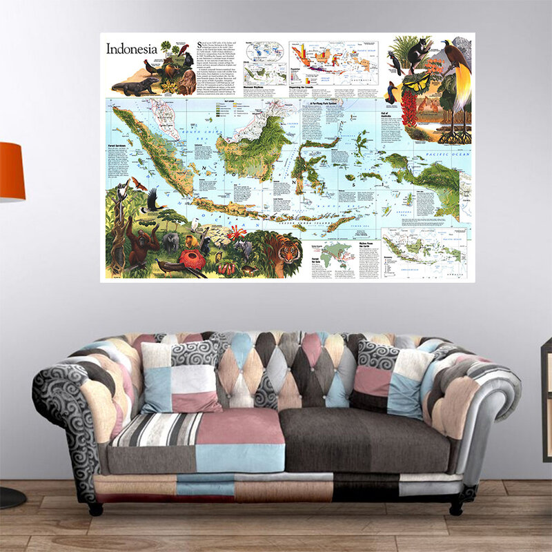 150*100cm Map of The Indonesia Vintage Wall Art Poster Non-woven Canvas Painting Living Room Home Decoration School Supplies