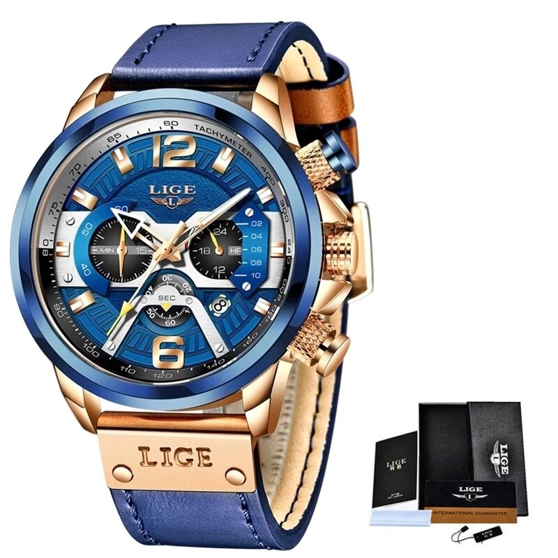 2020 LIGE mężczyźni zegarki Top marka luksusowe niebieska skóra Chronograph Sport zegarek dla mężczyzn moda data wodoodporny zegar Reloj Hombre