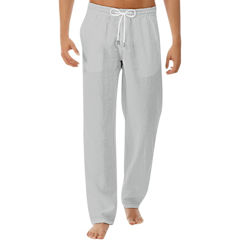 Pantalones de verano para hombre,ropa deportiva de algodón puro y lino,Simple y a la moda,nuevo estilo #White 