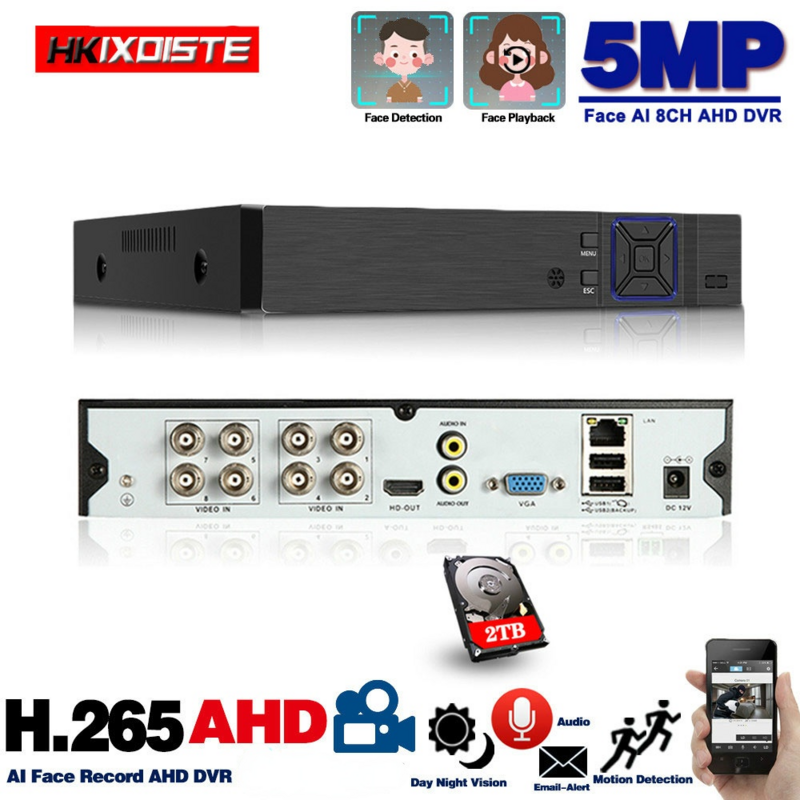 8 kanałowy AHD wideorejestrator H.265 5MP 4MP 1080P 6 w 1 hybrydowy DVR 8CH XVi TVi CVI IP NVR dla domu kamera telewizji przemysłowej nadzoru 4CH