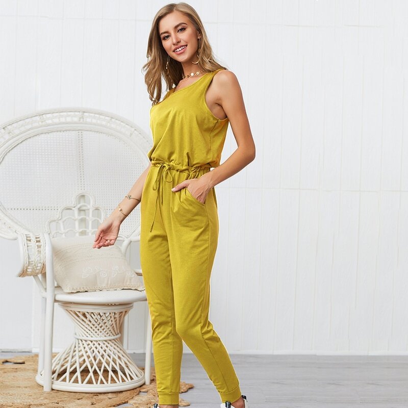 Zogaa 2021 New Sleeveless Jumpsuit Fashion Strap Trousers Bow In Three Color Sleeveless Jumpsuit