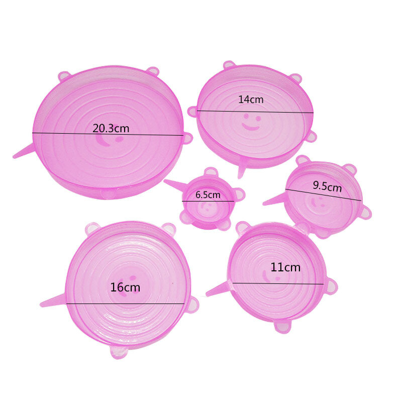 6 Pcs coperchio riutilizzabile per imballaggio alimentare coperchio sigillante per alimenti in Silicone per alimenti freschi tappo elastico per vuoto coperchio in Silicone per cucina