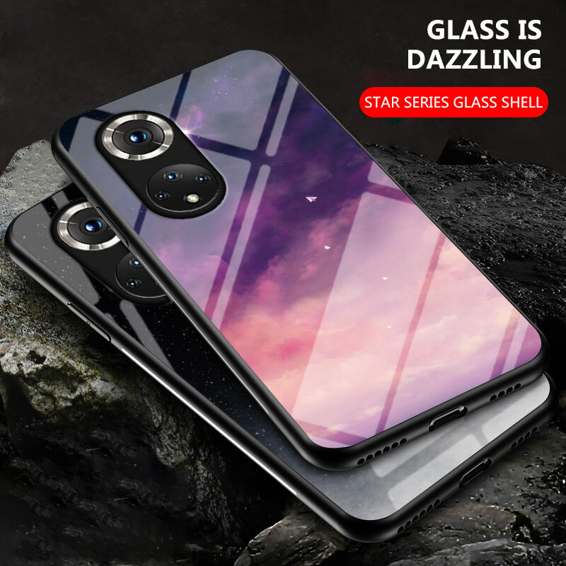 Geschilderd Glas Telefoon Case Voor Huawei Honor V40 V30 V50PRO Cover V9 9X 9Lite 20i 30S Beschermhoes sterrenhemel Luxe Tpu Funda