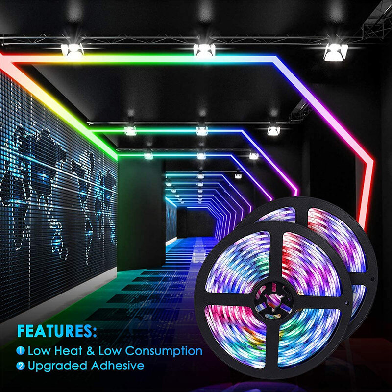 Bande lumineuse LED RVB WS2812b, contrôleur d'application Bluetooth, adaptée à la décoration d'ordinateur de Noël, lampe arc-en-ciel flexible, 1m-30m