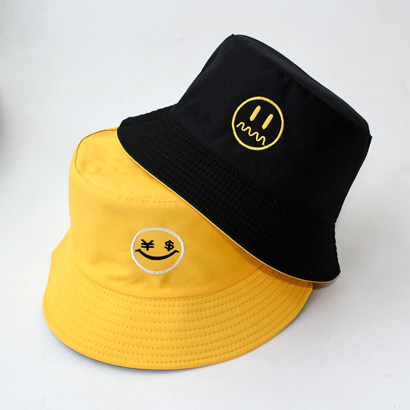 Bucket Hats Women Letter Embroidered Double-sided Fisherman Hat Korean Style Solid Climbing Outdoor Sunscreen Bucket Hat ZZ-337