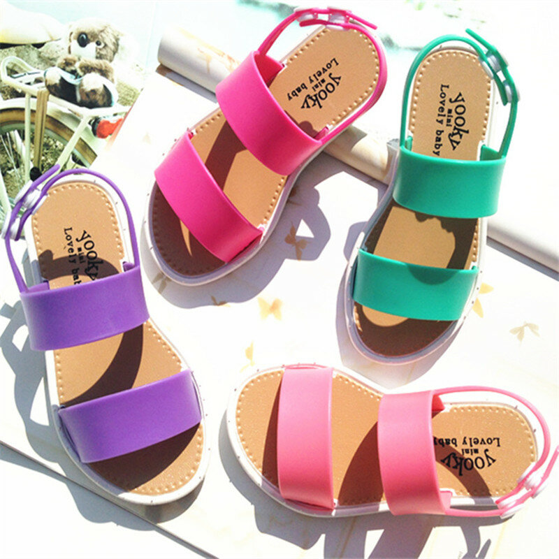 Nuevo verano niñas zapatos de moda de estilo europeo sandalias para niñas 3-7 años los niños Sandalia de caucho de PVC de cuero para niños sandalias