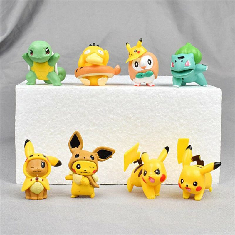 Mainan Model Pikachu Lucu POKEMON 8 Buah/Set Hadiah Anak-anak Mainan Pokemon Anime Figur Aksi Monster Saku