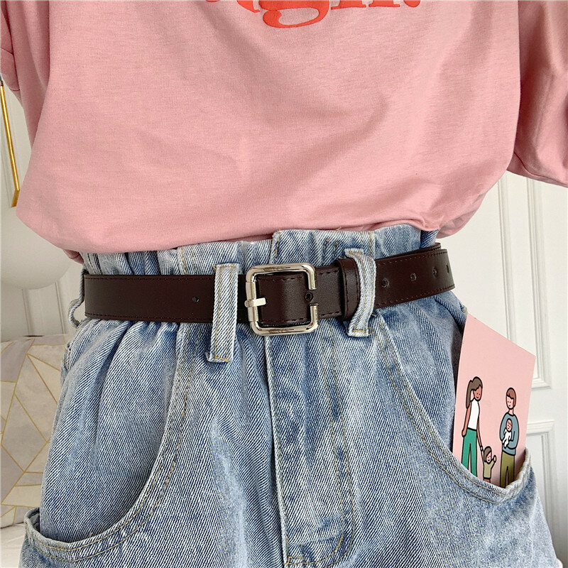 Корейский женский ремень Dongdaemun с квадратной пряжкой в Корейском стиле для студентов минималистичный ремень для джинсов Универсальный Мужс...