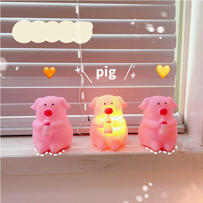 침실 소녀 미니 핑크 돼지 LED 야간 조명, 침대 머리맡 램프 장식, 크리에이티브한 선물, 침실 기숙사 따뜻한 조명 장식