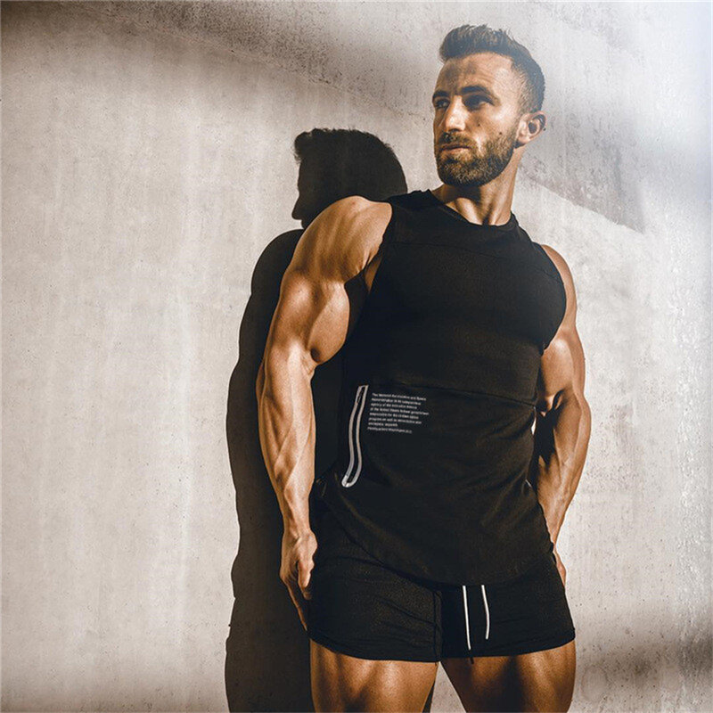 Colete masculino sem mangas com zíper, camiseta de verão respirável de secagem rápida, roupa justa para academia, musculação e fitness, regatas, 2021