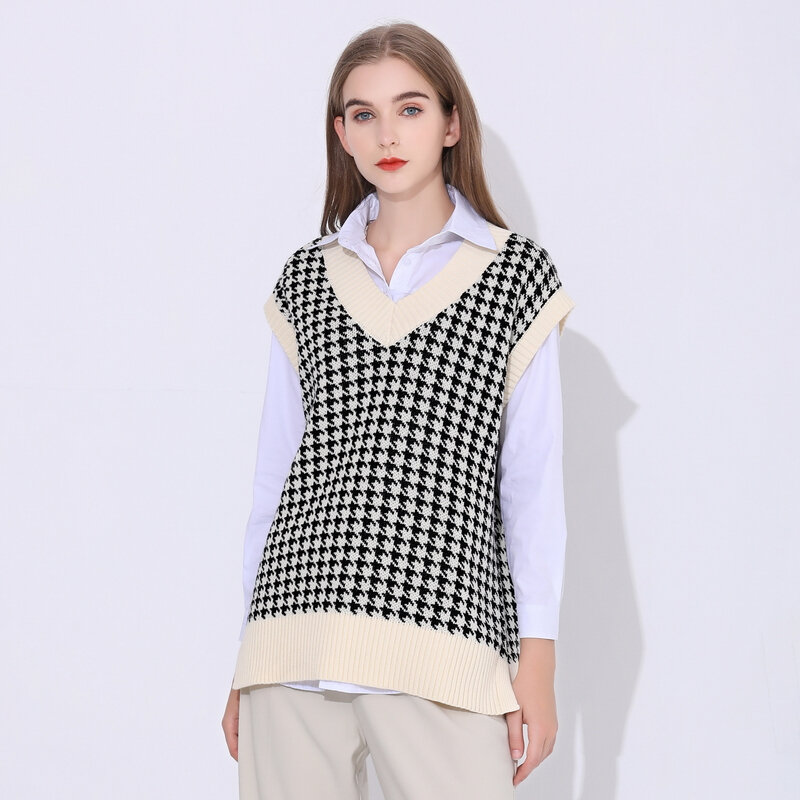 Colete feminino suéter tricô, moda 2021 colete feminino folgado vintage blusão grande roupas femininas