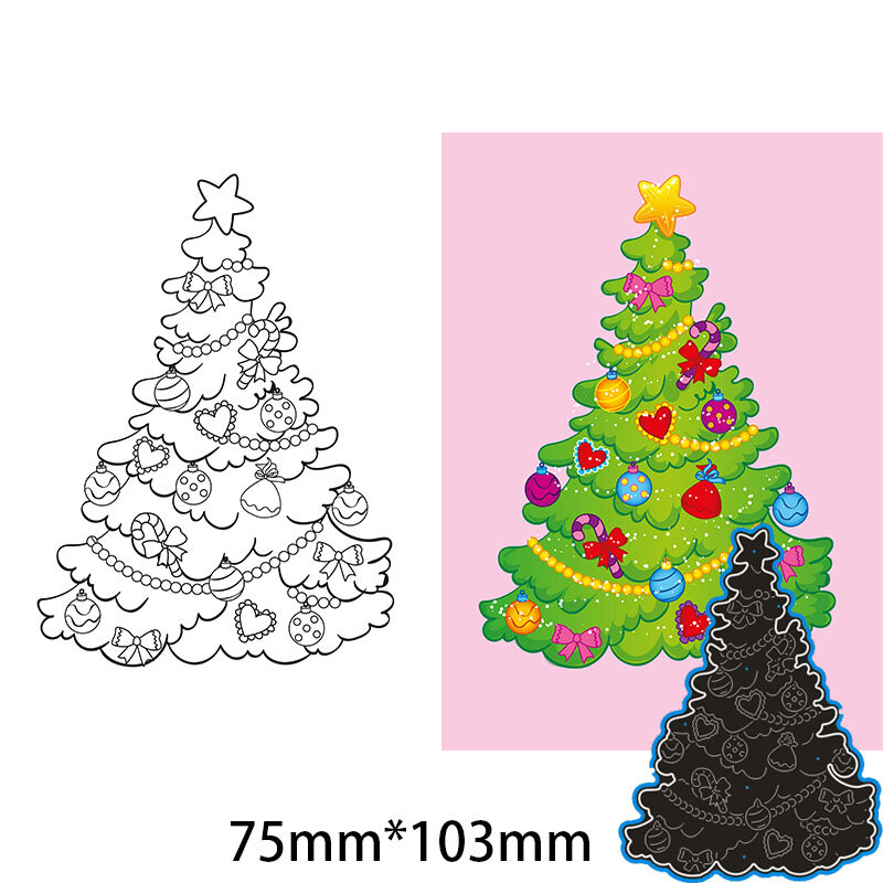 Troqueles de corte de acero y Metal, árbol de Navidad, álbum de recortes DIY, tarjetas de papel en relieve, 75x103mm